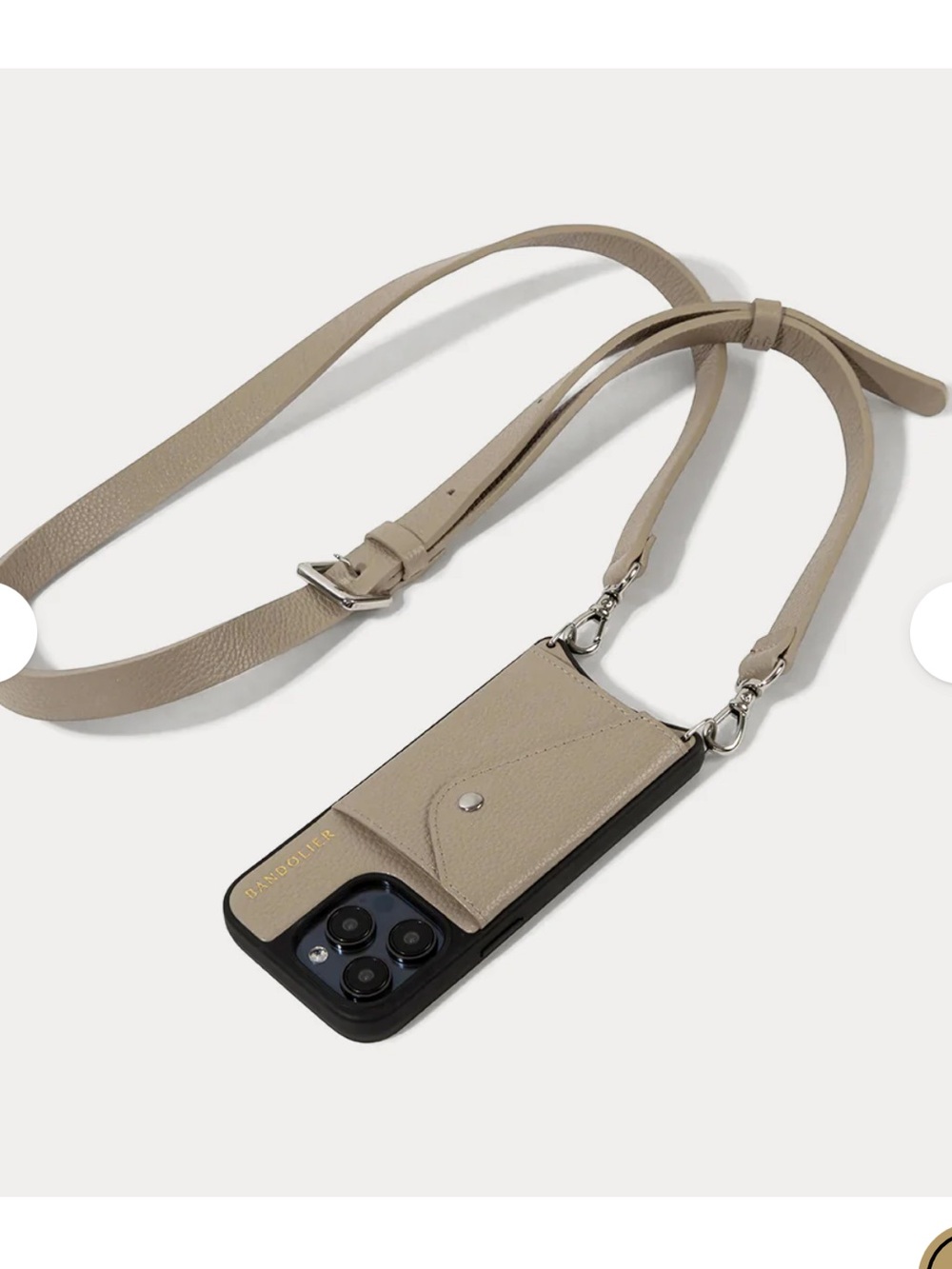 Hailey Side Slot Leather Crossbody Bandolier - Greige/Silver